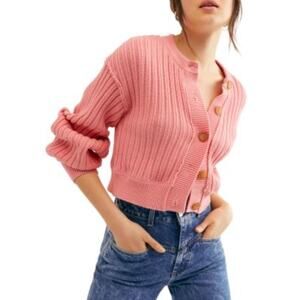 Pink Free People All Yours Cardigan Chunky Knit S